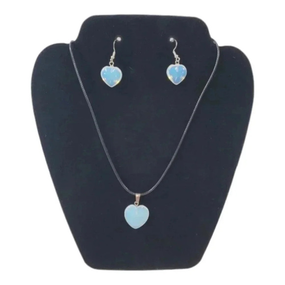 Opalite Heart Earring and Necklace Set - Picture 1 of 8